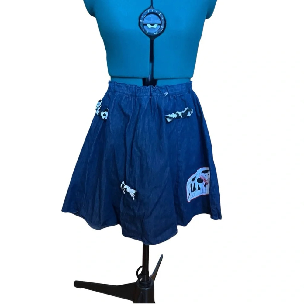Gotcha Covered Denim Cow Print Bow Cow Patch Mini Skirt